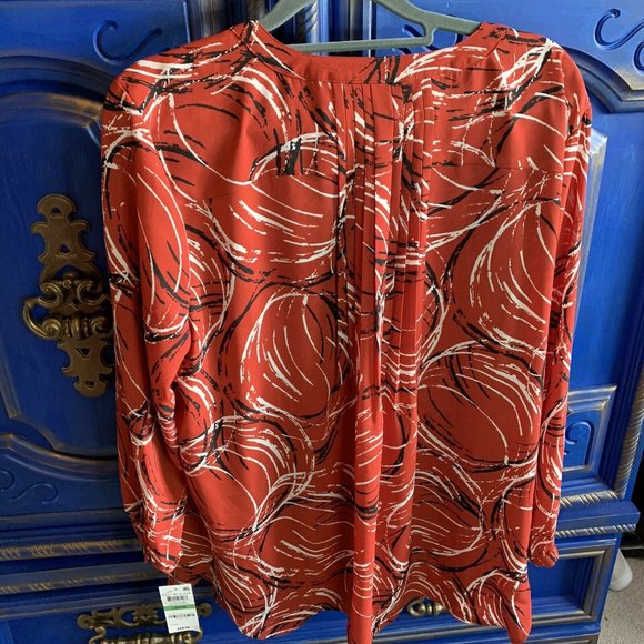 New! JM Collection Red Orange Sheer 3/4 Sleeve Top - Picture 3 of 3